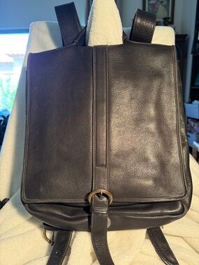 Leather Women's Vintage Black Backpack with brass buckles
